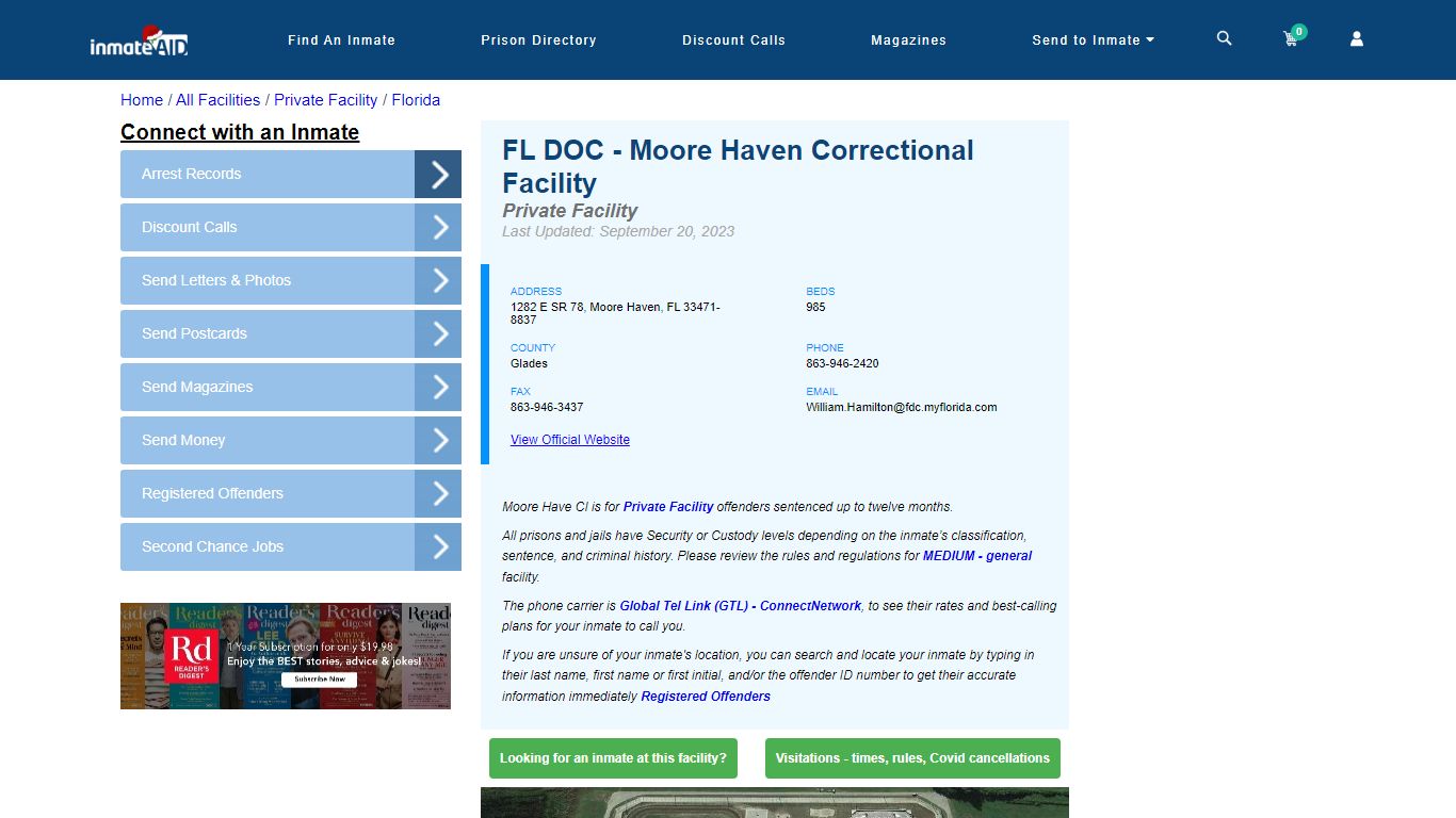 FL DOC - Moore Haven Correctional Facility - Inmate Search - Moore ...